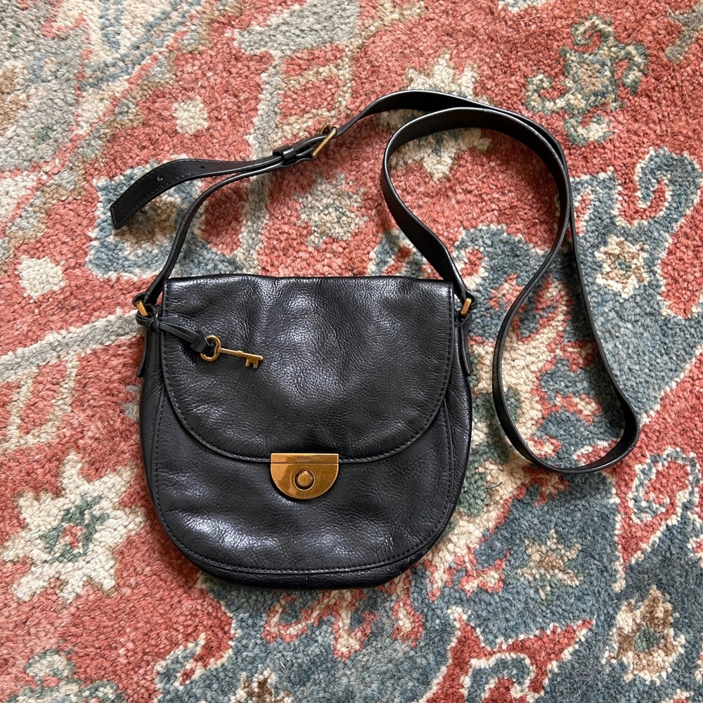 Fossil black leather crossbody bag
